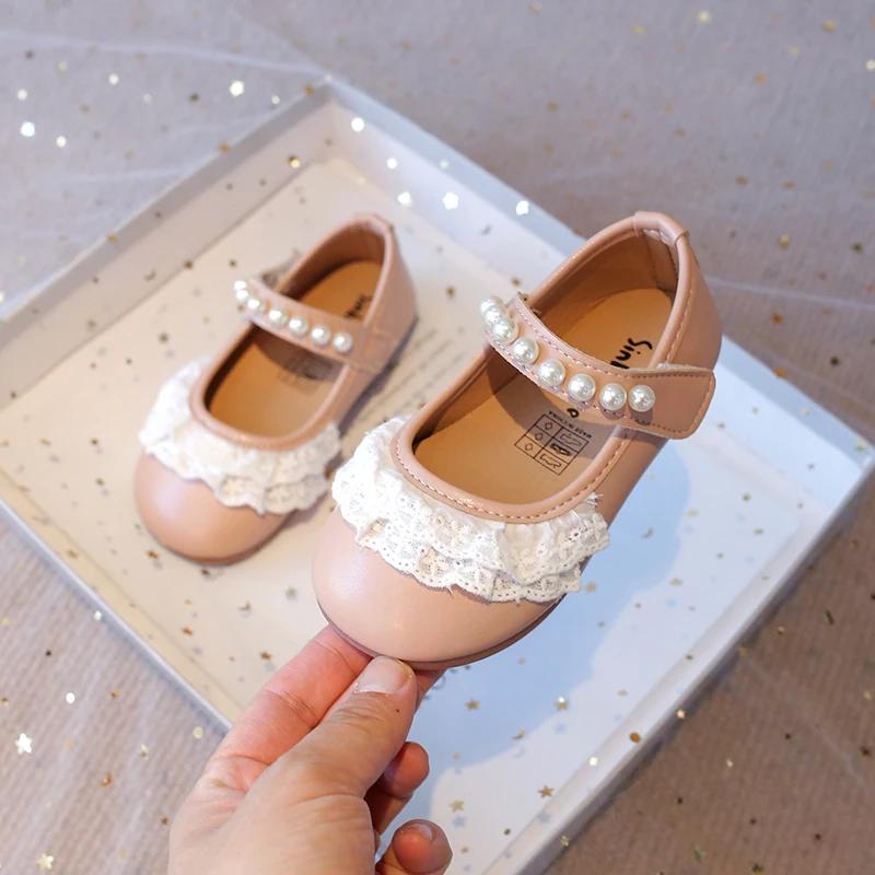 

Туфли-балетки для маленьких девочек с кружевной отделкой 2025 Весна Осень Новые Мягкие Милые Принцесса Детская Кожаная Обувь для Свадебной Вечеринки Симпатичные 26 розовый