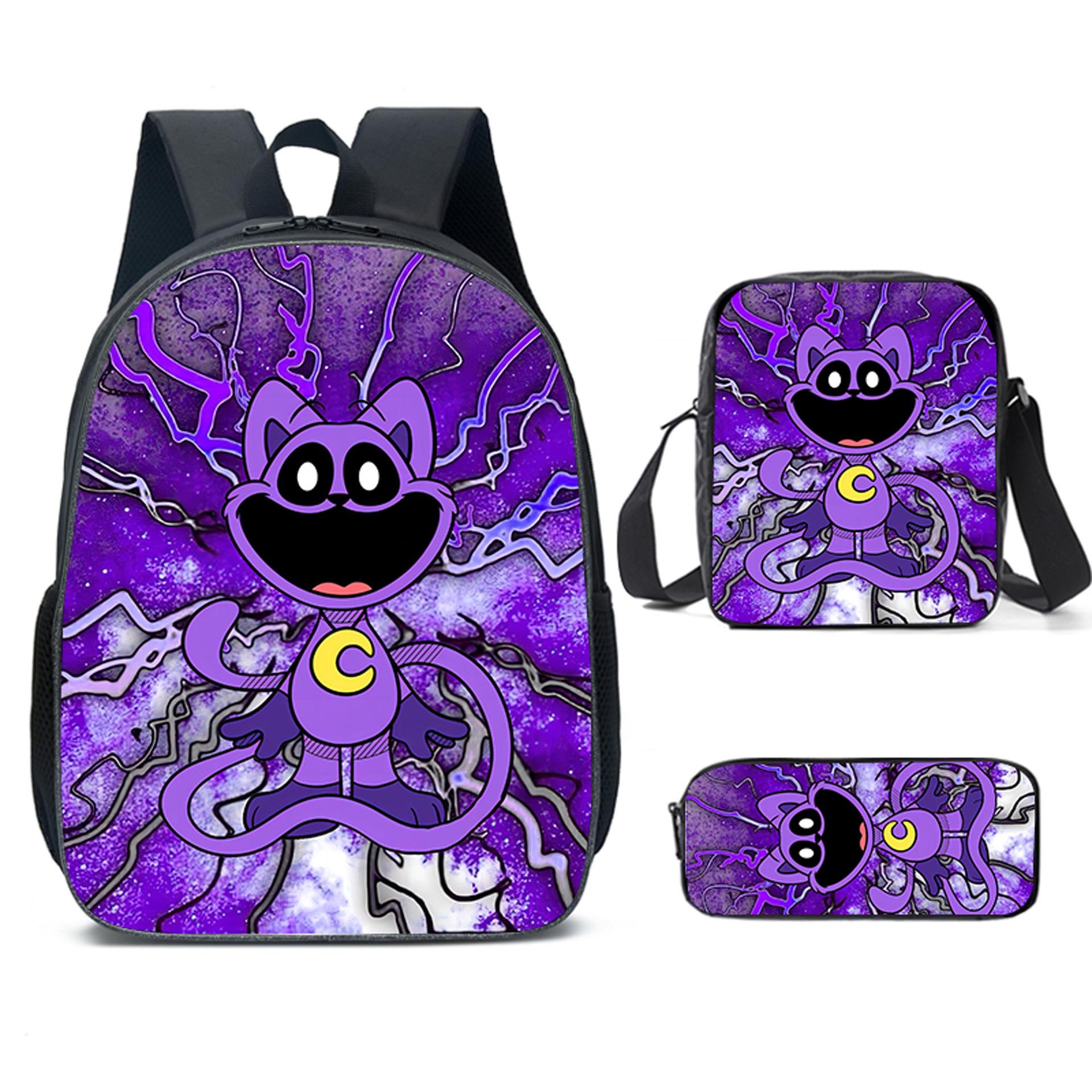 Smilingcritters Scary Smiling Animal Purple Cat Schoolbag Children Backpack Shoulder Pencil case