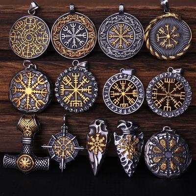 Collar Colgante Brújula Vikinga Vegvisir Vintage para Hombres Acero Inoxidable Moda Amuleto Nórdico Collar de Cuentas Joyería