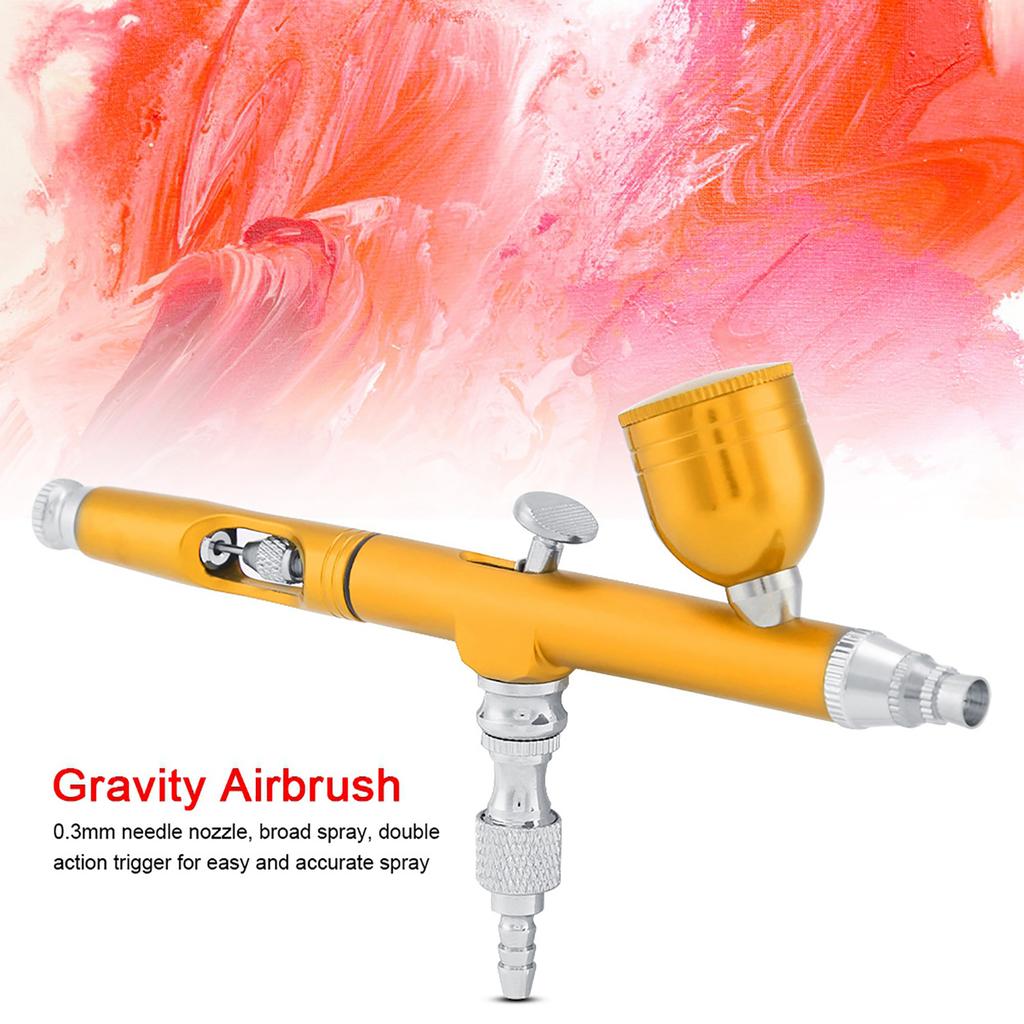 Dual Action Gravity Feed 0.3mm Spray Art Paint Tattoo Nail Tool Kit(Red)