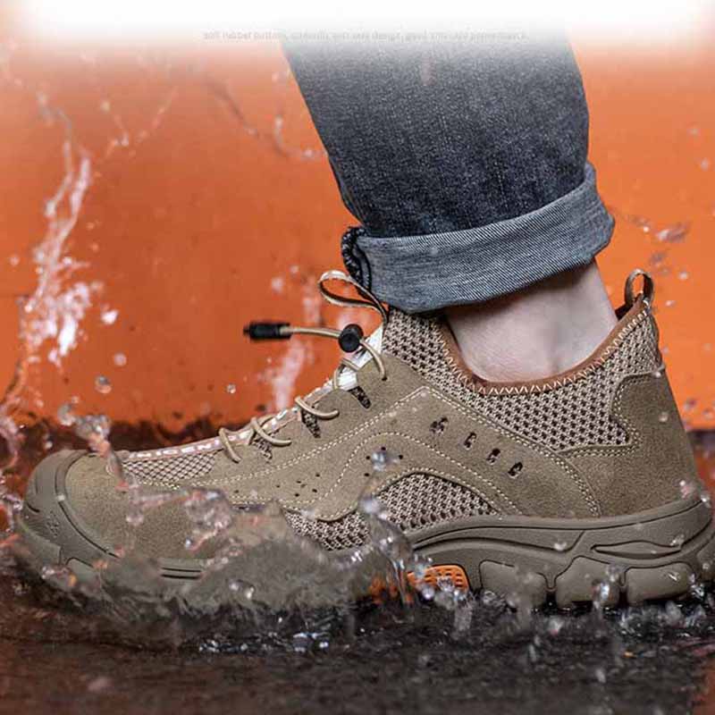 Oulylan  Steel Toe Anti Smash Safety Boots Fashion Work Sneakers Men Work  Indestructible Cowhide Safety Shoes Breathable Shoes