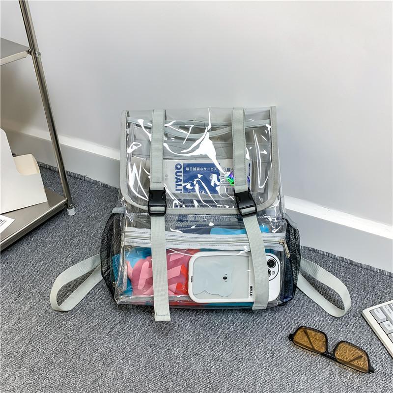 Transparent PVC Backpack Large Capacity Travel Bag Fashion Flip Top Minimalist Transparent Waterproof Student School Bag One size 2409₽