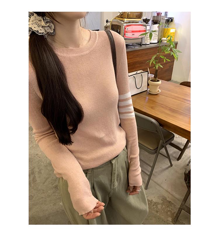 Korean College-Style Women's Striped Wool Knit Long Sleeve Top – Early Autumn Slim Fit