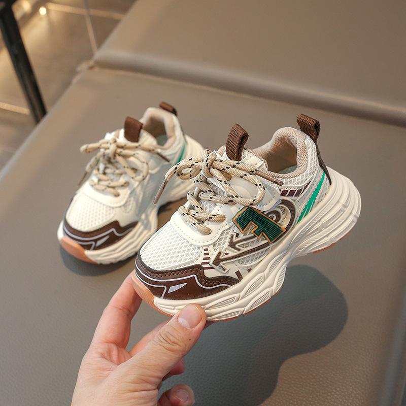 Kids Brown Green Mesh Color Block Casual Dad Sneakers 21 хаки