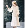 Mohan Yimei Lantern Sleeve V-Neck Pleated Midi Dress