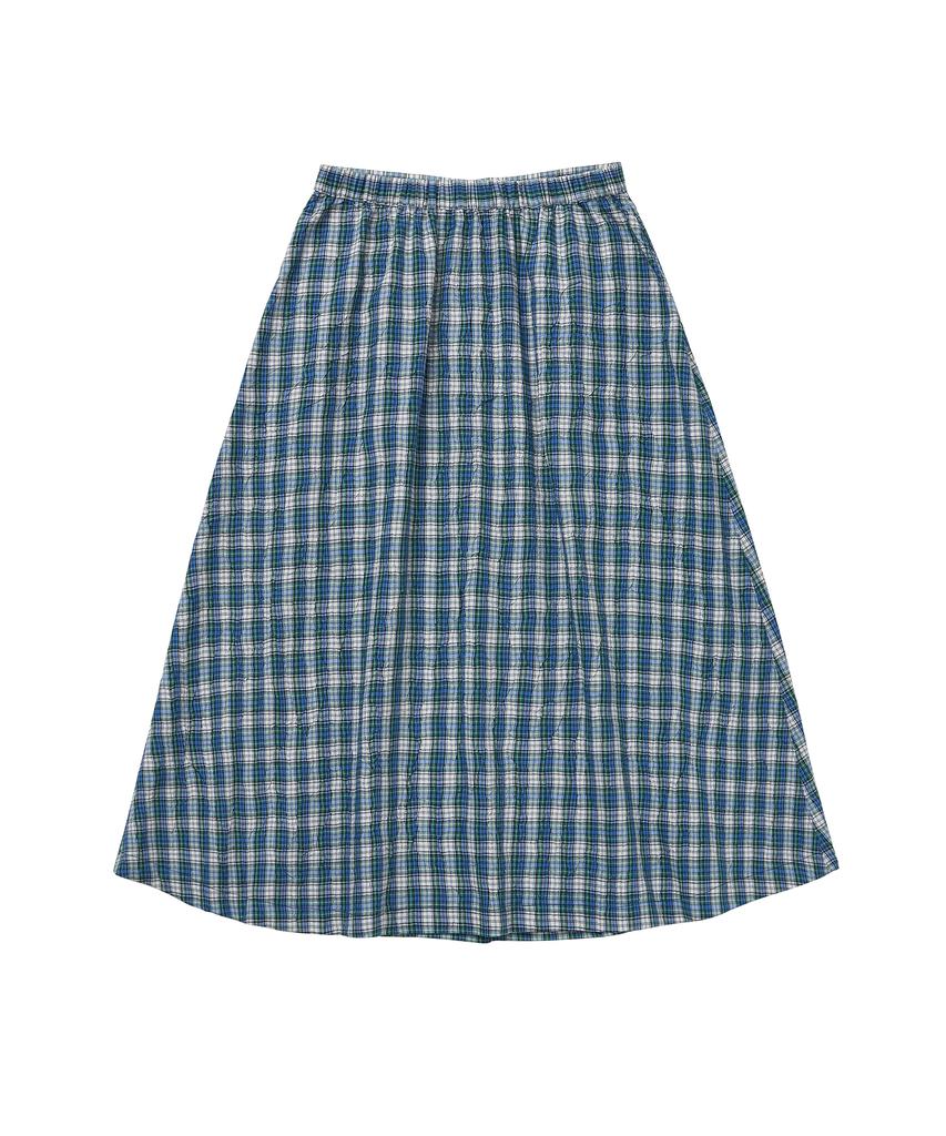 COTTON BELL Button Placket Flare Skirt - Blue Check