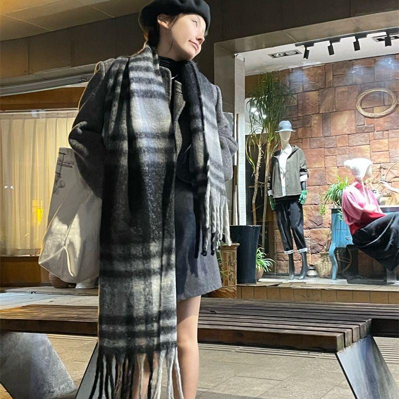 Scarf Women's Autumn and Winter Warm Thickened Student Plaid Shawl Korean Style Versatile Scarf