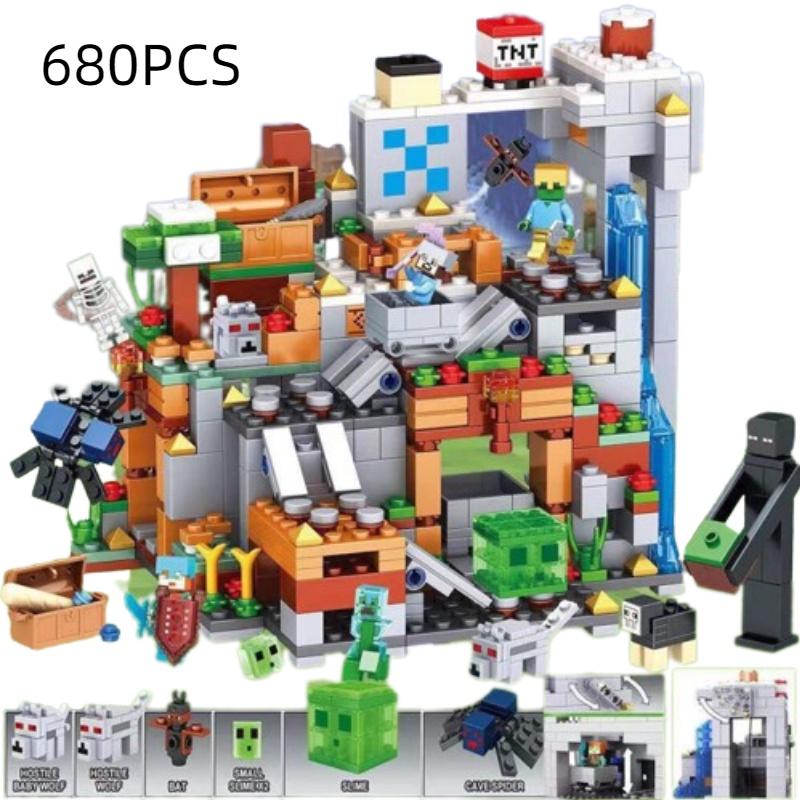 Meine Welt Kompatible Lego Bausteine Kinderspielzeug zum Zusammenbauen Schattenstadt Lavahöhle ABS-Kunststoffmaterial 680PCS