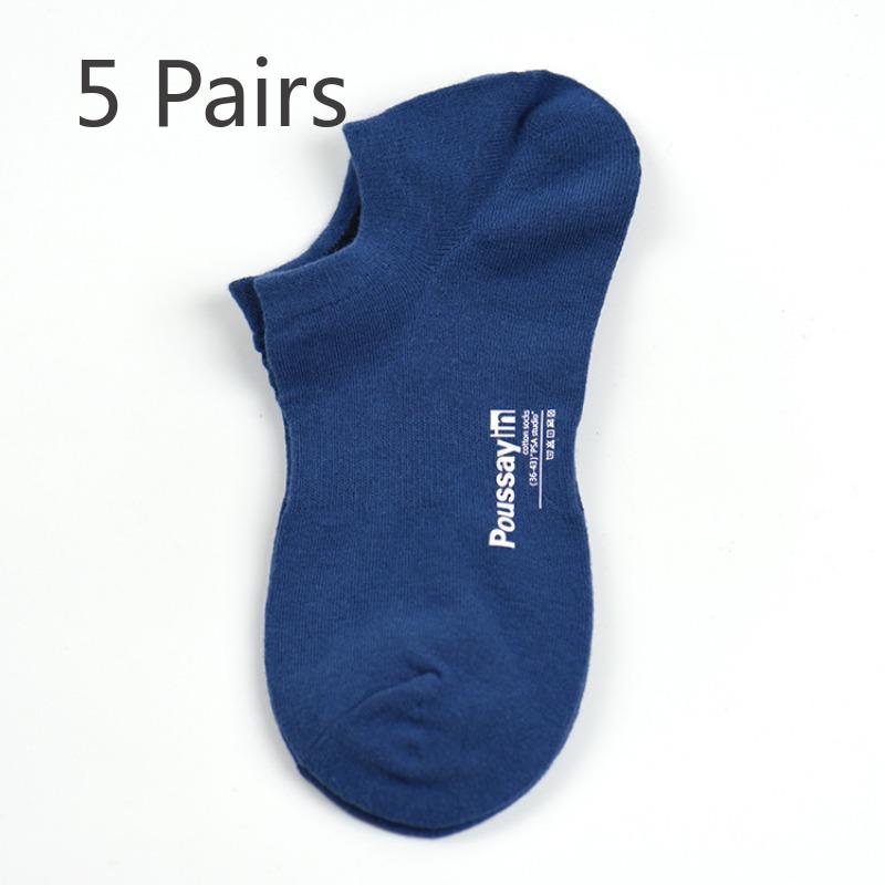 5 Pairs of Socks Men's Sweat Absorbent Cotton Anti Drop Heel Short Shallow Mouth Solid Colour Casual Offset Printed Invisible Sports Boat Socks
