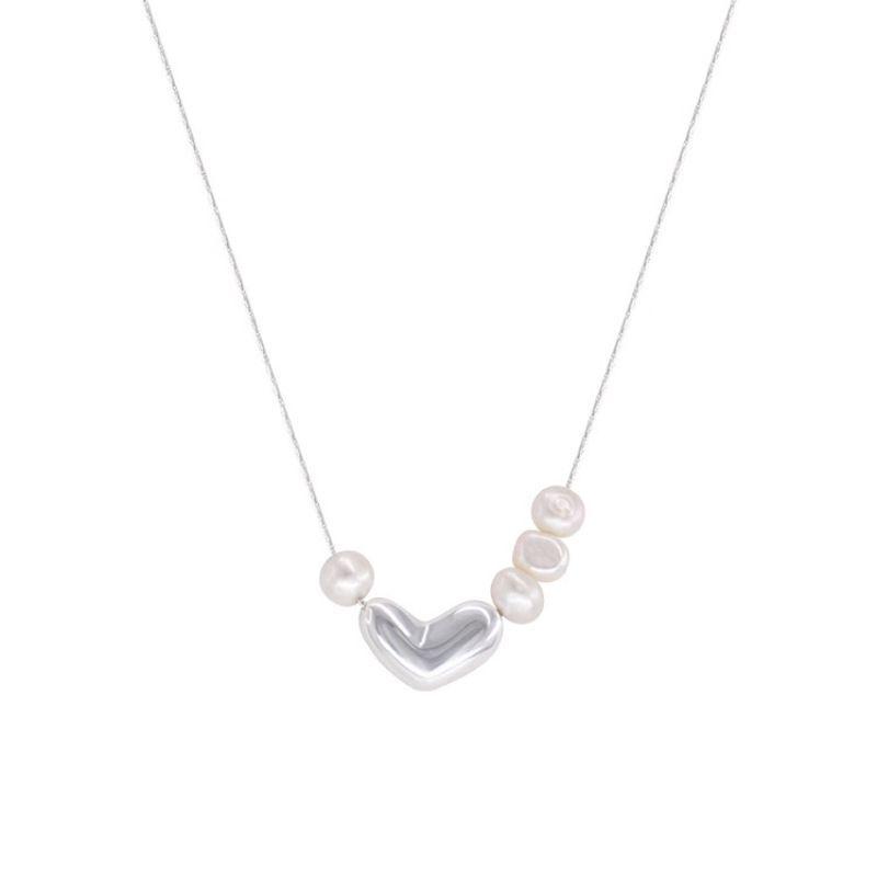 Elegant S925 Silver Pearl Heart Necklace - Versatile & Creative Choker for Women