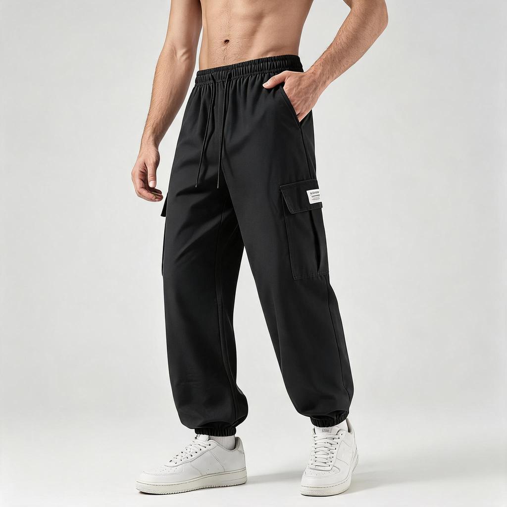 Herren Cargojogginghose Leichte Arbeitskleidung Verjüngtes Bein Mehrere Taschen Design Outdoor Sport Freizeit Hose mit Elastischem Bund und Knöchelbündchen