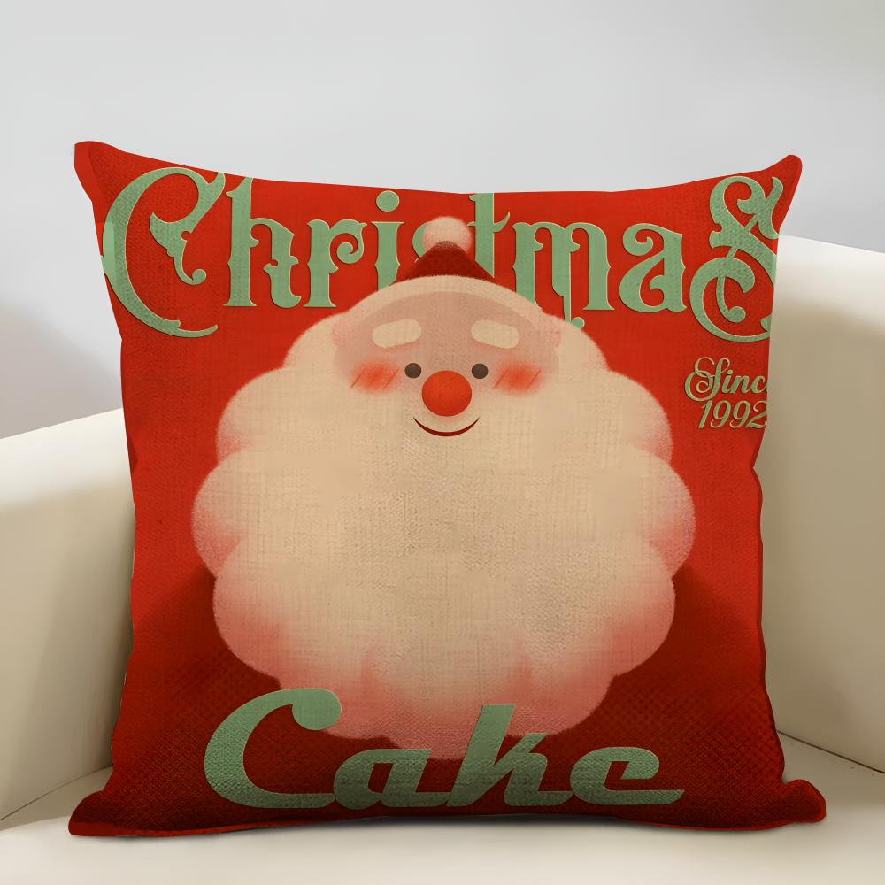 Cute Cartoon Christmas Cushion Cover Household Decoration Linen Sofa Cushion Cover: Skin-Friendly & Breathable With Invisible Zi