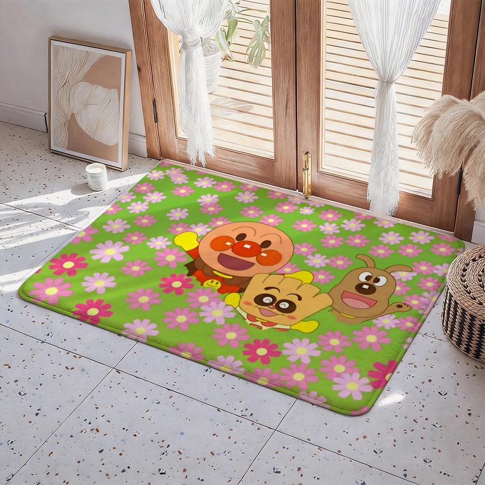Cartoon A Anpanman Floor Mat Eco Flannel Doormat Non Slip Odorless Indoor Floor Rug Soft Short Plush Home Mat