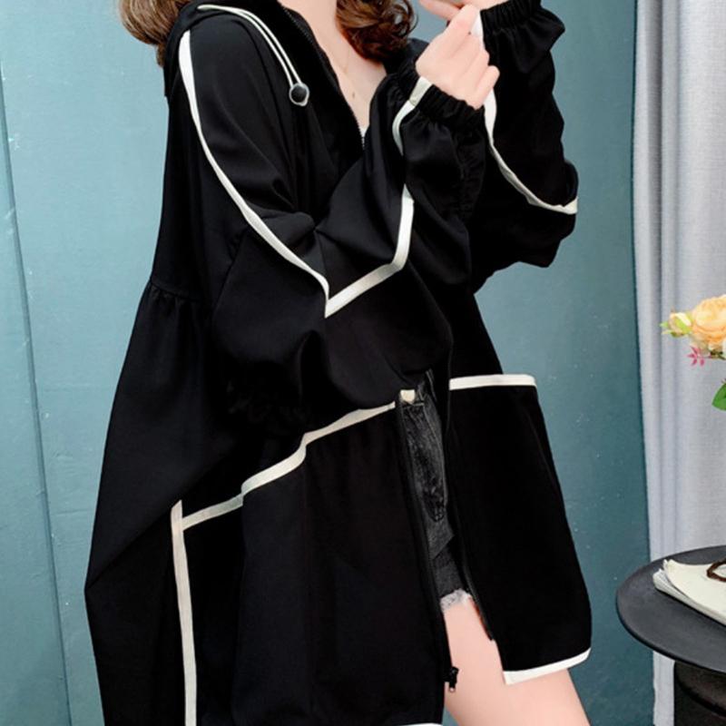 

Солнцезащитная женская летняя тонкая дышащая куртка для улицы, универсальная, свободного кроя, большого размера, с капюшоном, легкая XL