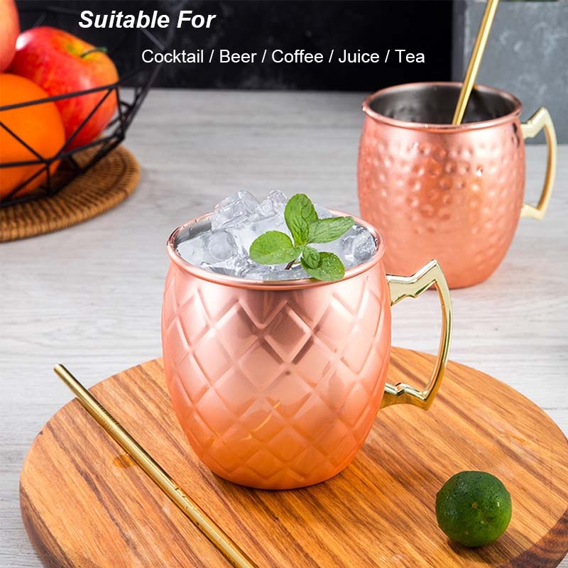 BORREY Stainless Steel Coffee Mug Tea Cup Moscow Mule Copper Mugs Hammered Copper Plated Beer Cocktail Mug Bar Bartender Tools