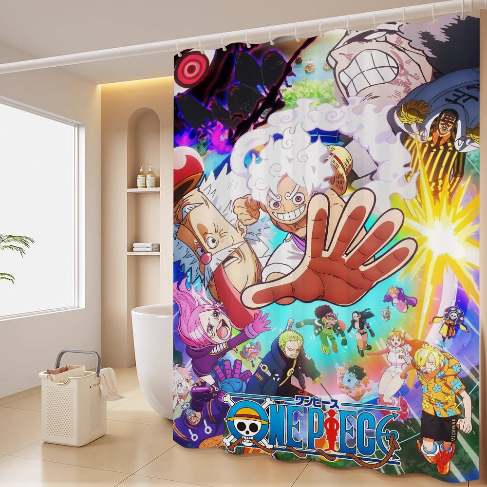 Anime O-ONE P-PIECE Shower Curtain Outdoor Scenery Summer Vacation Bathroom Decor Holiday Polyester Bath Curtain With Hooks