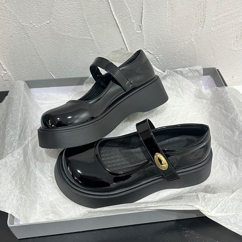 Женские туфли на толстой подошве с подошвой-маффин модели весны и осени 2025 года новые женские туфли на высоком каблуке с круглым носком супермягкие одинарные туфли маленькие кожаные туфли 40 4289₽