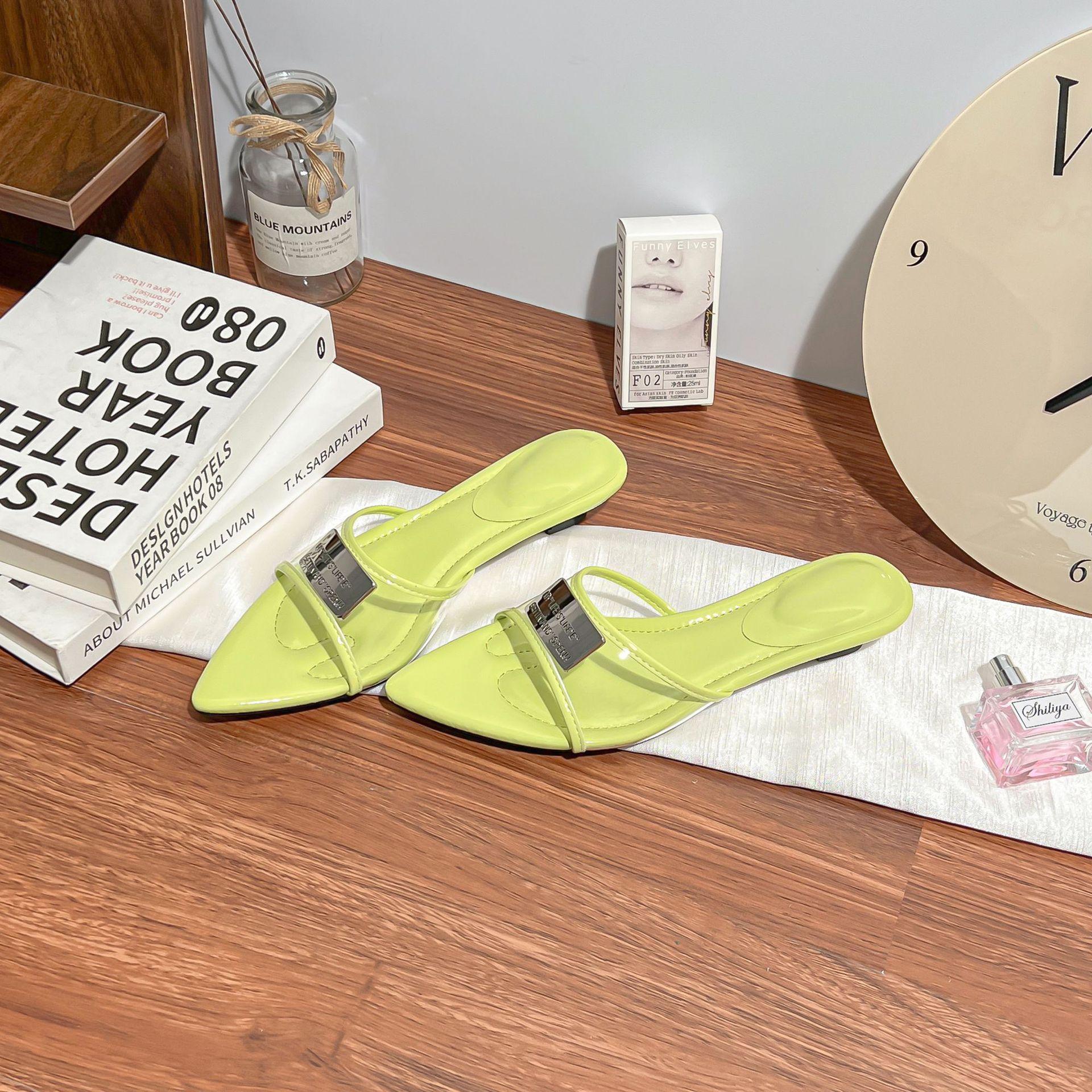 

Летние новые туфли-шлепанцы на высоком каблуке с остроносыми сандалиями женская мода 2025 слово с танкеткой женская уличная обувь 39 бирюзовый