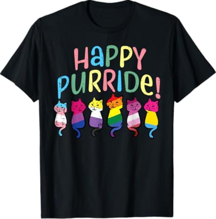 Happy Purride LGBT Flag Cats Cute Pride Month Women Men T-Shirt