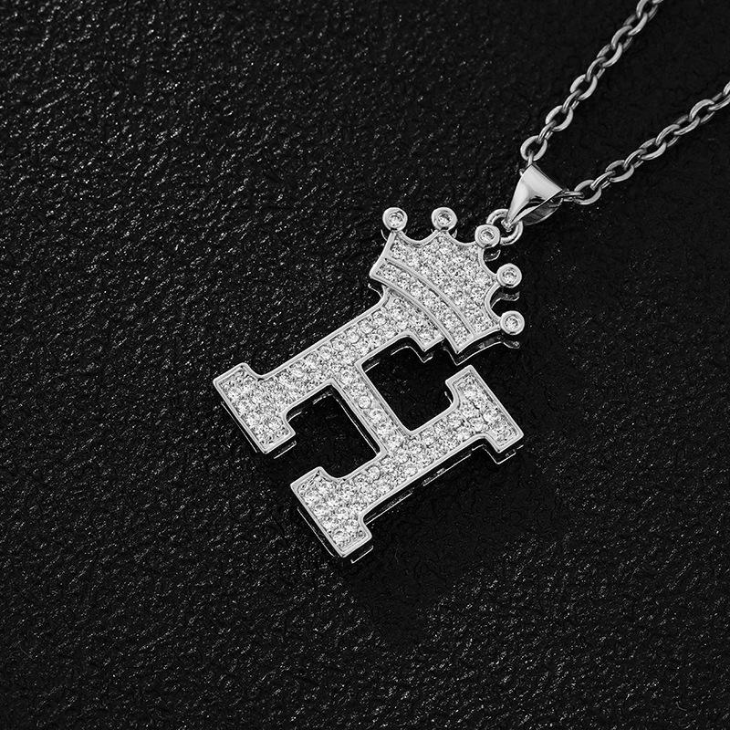 Fashion Luxury A-Z Crown Alphabet Pendant Chain Necklace Punk Style Lucky Initial Name  Best Party Wedding Birthday Gift
