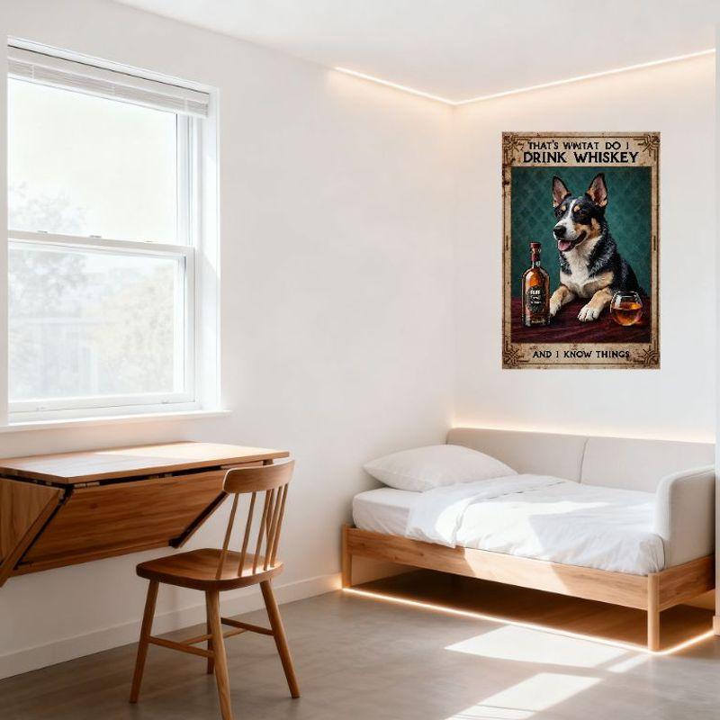 Vintage Whiskey Dog Metal Sign 'That's What I Drink Whiskey' Anthropomorphic Dog Tin Poster for Bar Pub Home Wall Decor 8x12 Inc