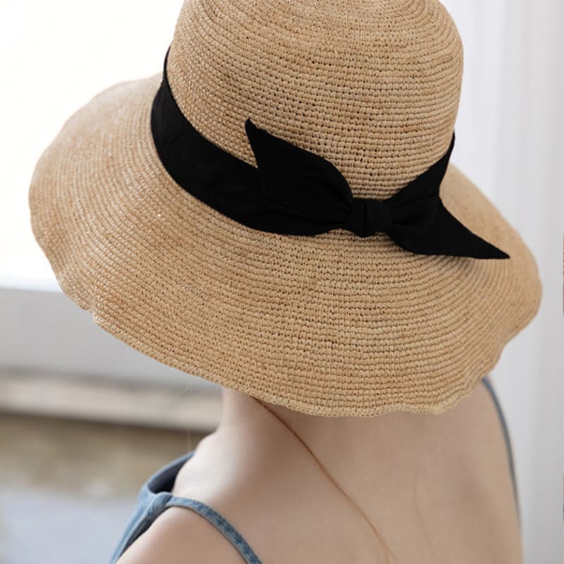 Tatiana Annebly Natural Raffia Ribbon Cloche Hat HT8191 Black