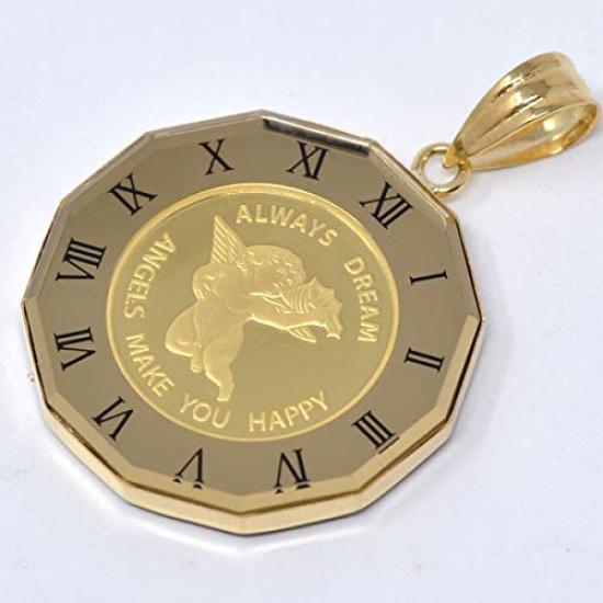 Kotobuki Jewelry Angel Coin Pendant 24K 18K Gold Frame Polishing Cloth and Gift Top, Gold, 1/25 oz, (Includes Set)