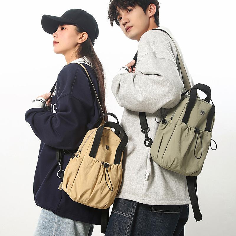 Schoolbag Women's Green New Lightweight Waterproof Drawstring Multi-Functional Bag Solid Color Breast Bag Backpack Can Be Diagonal Span Can Be Handbag