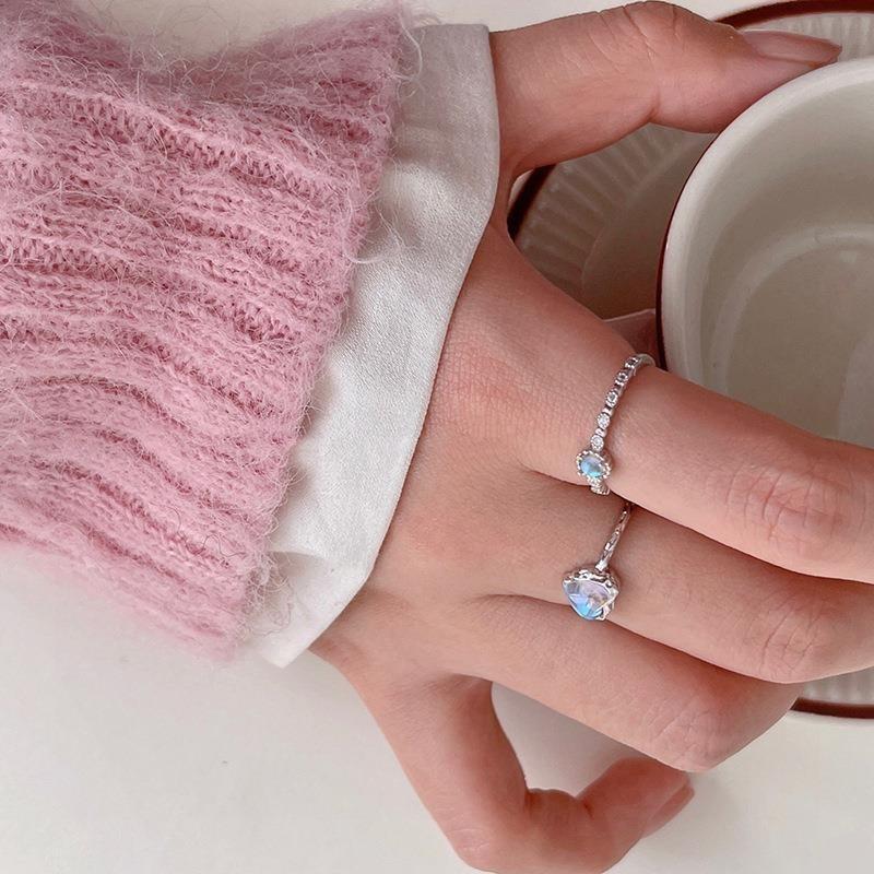 Chic Copper Adjustable Heart Design Moonstone Zirconia Ring For Stylish Women