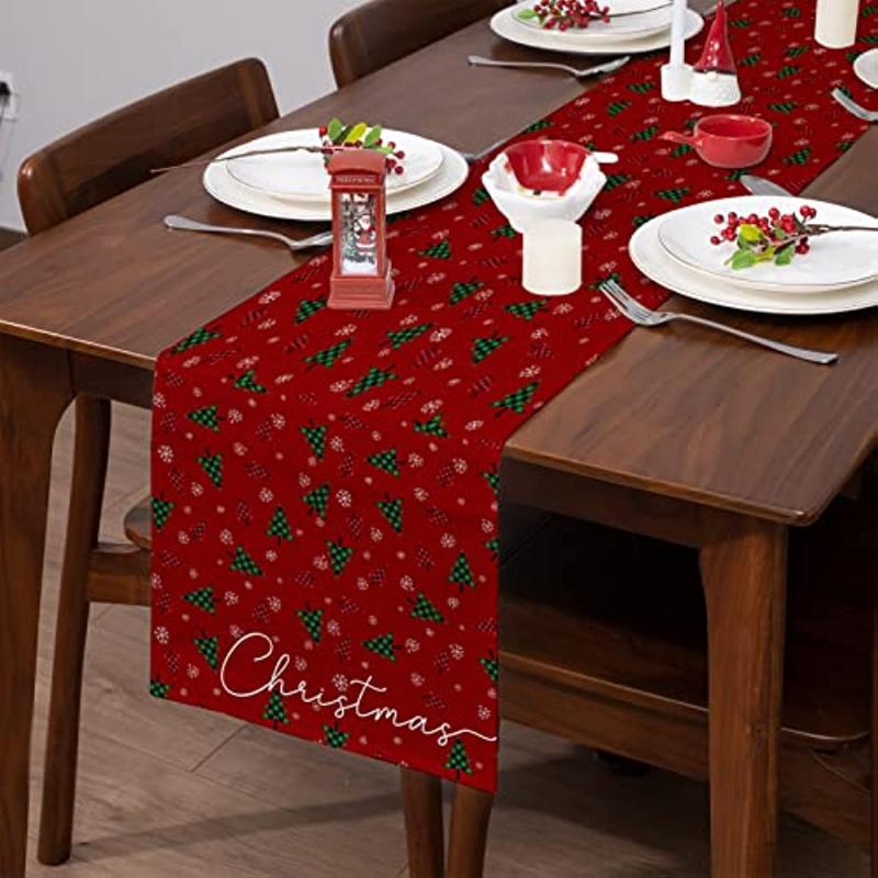 Christmas Table Runner Snowman Red Berry Christmas Table Runners Xmas Tree Snowflake Seasonal Winter Holiday Kitchen Dining Table Decoration For Home Xmas Party 13x72 Inch