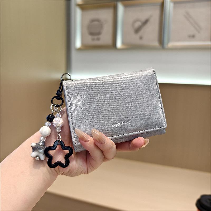 

Women s Wallet Simple Velvet Letter Beaded Wallet Fashion Short Coin Purse Solid color Multi-Card Coin Purse Card Holder