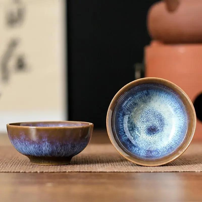 1pc Kiln Change China Ceramic Tea Cup Temmoku Glaze Porcelain Kung Fu Cups Set Pottery Jianzhan Drinkware Tableware Wholesale
