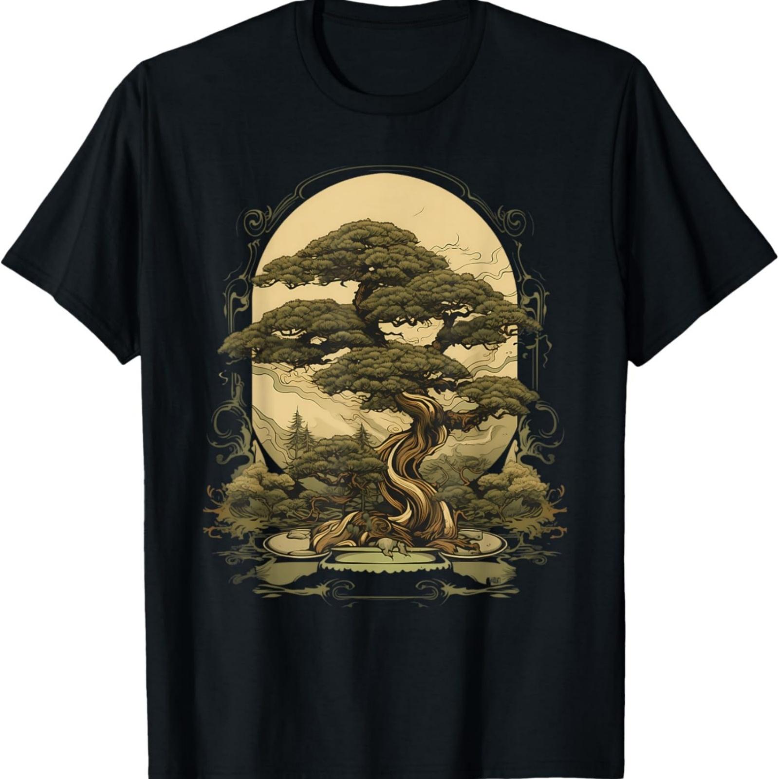 Футболка с изображением дерева бонсай, искусство японского садоводства S