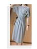 Korean Style Summer Plus Size T-Shirt Dress with Tie Waist and Knee-Length Skirt