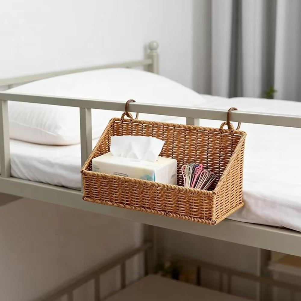 Imitation Rattan Woven Hanging Basket Wall-Mounted Storage Hamper Grocery Basket  Living Room