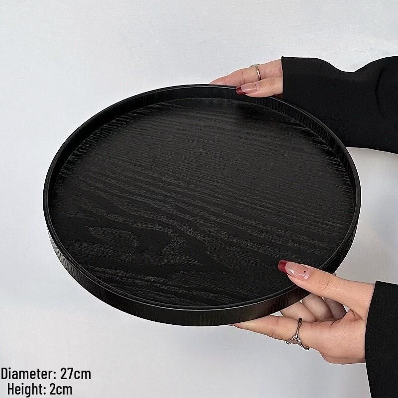 ZISIZ Black Retro Round Wooden Serving Trays (2-Pack)