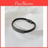Fashionable Vintage Black Stainless Steel Bracelet Wholesale Woven Leather Cuff