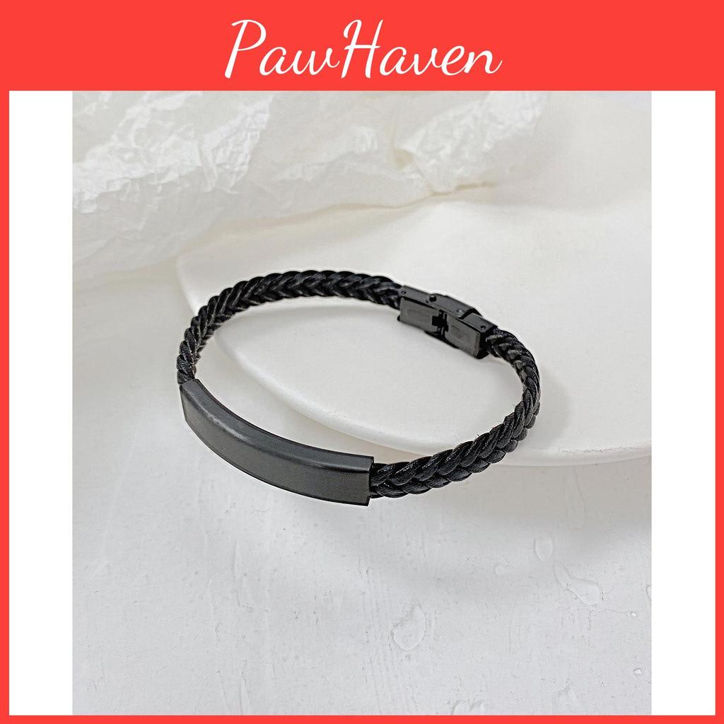 Fashionable Vintage Black Stainless Steel Bracelet Wholesale Woven Leather Cuff
