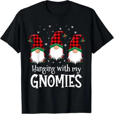 Hanging With My Gnomies Funny Red Plaid Christmas Gnome T-Shirt