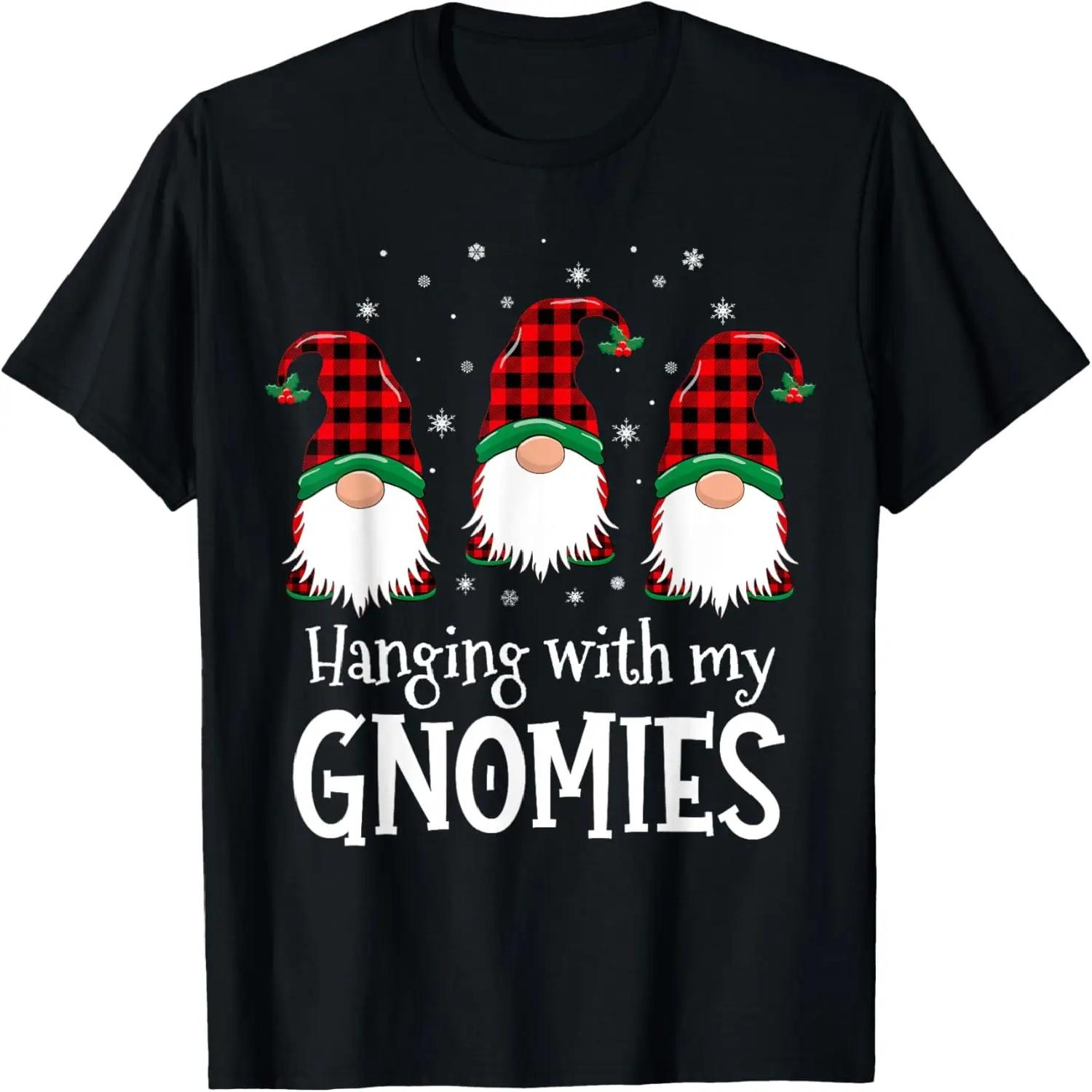 

Hanging With My Gnomies Funny Red Plaid Christmas Gnome T-Shirt XXXXXL чорний