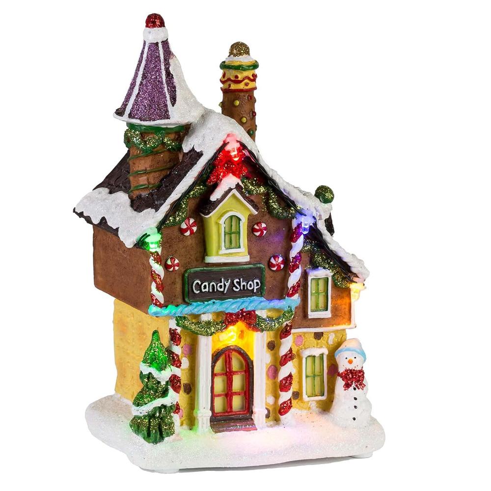 Christmas Candy Gingerbread House Decor - Collection Building with LED Light Up Decorative Home Fireplace Tabletop Decoration