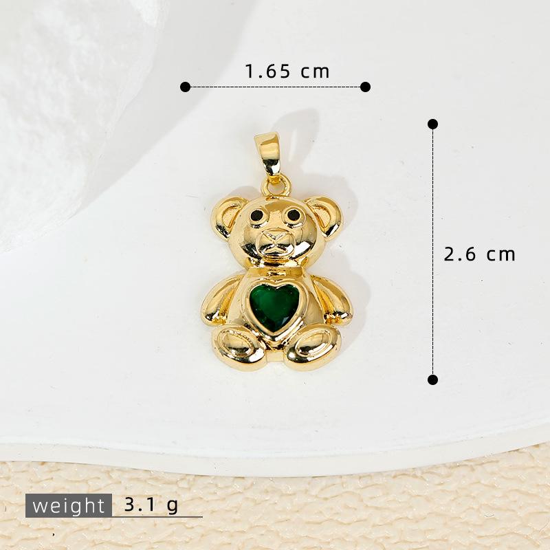 Versatile Love Heart Teddy Bear Pendant - 18K Gold Plated Copper Earring & Necklace DIY Accessories