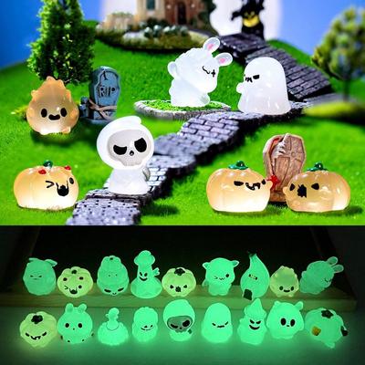 10Pcs Cartoon Luminous Halloween Ornament Mini Figurine Glow In the Dark Miniatures Fairy Garden Decoration Moss Terrarium Micro Landscape