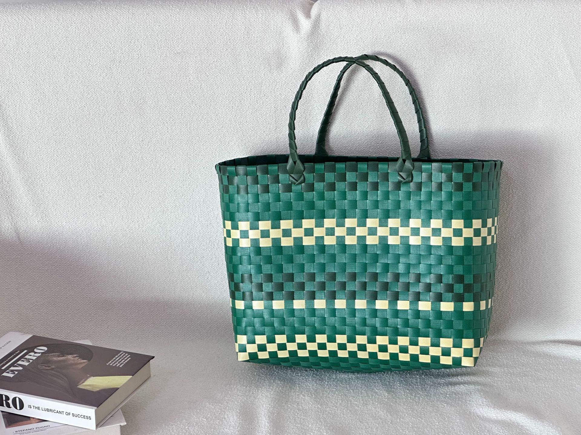 

M Home, Большая вместимость, Плетеная вручную корзина для овощей, Открытая сумка для покупок, Повседневная универсальная сумка-тоут через плечо для женщин 34*14*29 зелёный