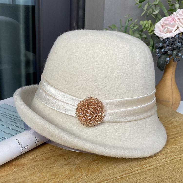 

British Style Woolen Knitted Fisherman S Hat Autumn And Winter Dome Versatile Top Hat Fashion Diamond Ball Women S Small Brim Basin Hat One size fits all молоко, білий колір