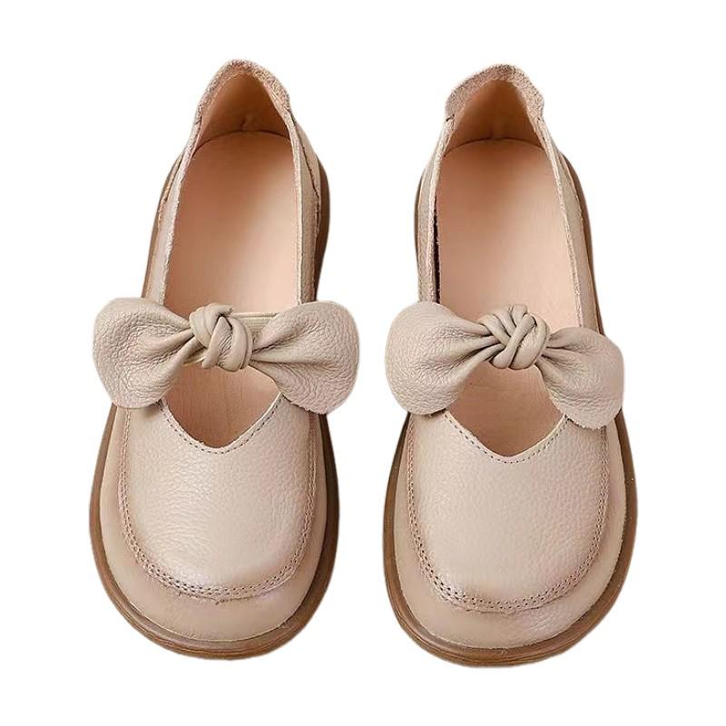 Spring 2025 Soft Leather Bow Mary Jane Shoes for Women