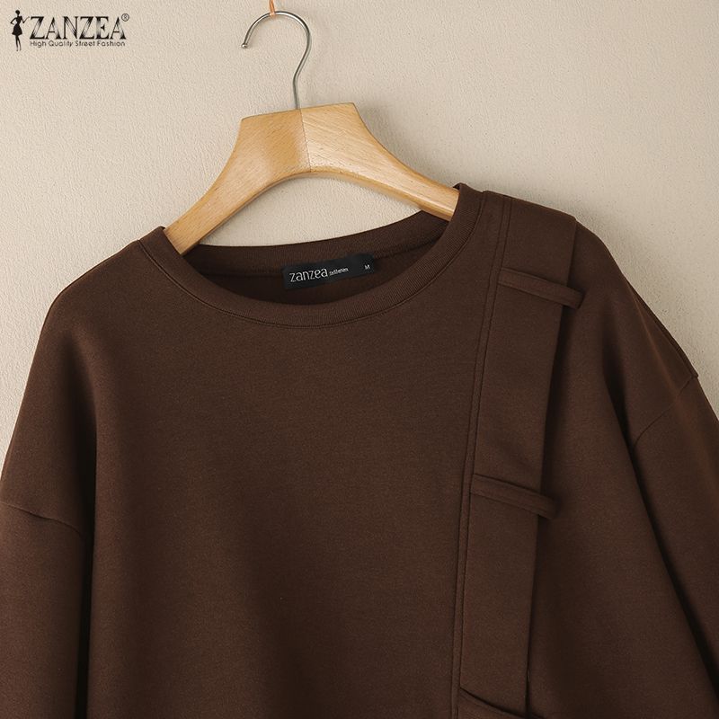 ZANZEA Women Casual Round Neck Long Sleeve Pullover Sweatshirts