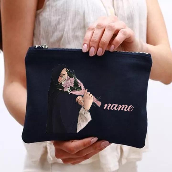 

Personalised Hijabi Girl Makeup Bag Travel Organizer Pouch Muslim Girls Gifts Custom Name Zipper Pouches Cosmetic Bags Eid Gifts