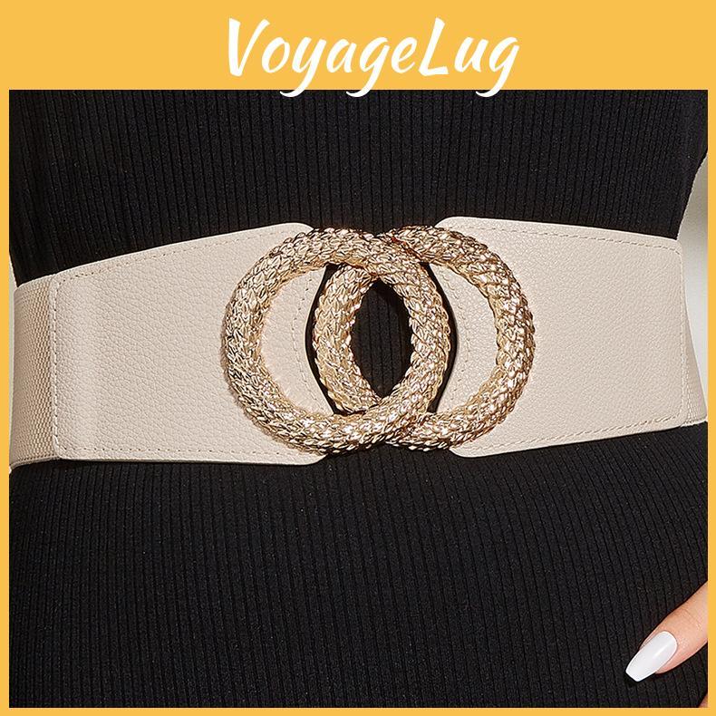 Leather Fall Womens Wide Belt With Serpentine Double Round Buckle For Coats
