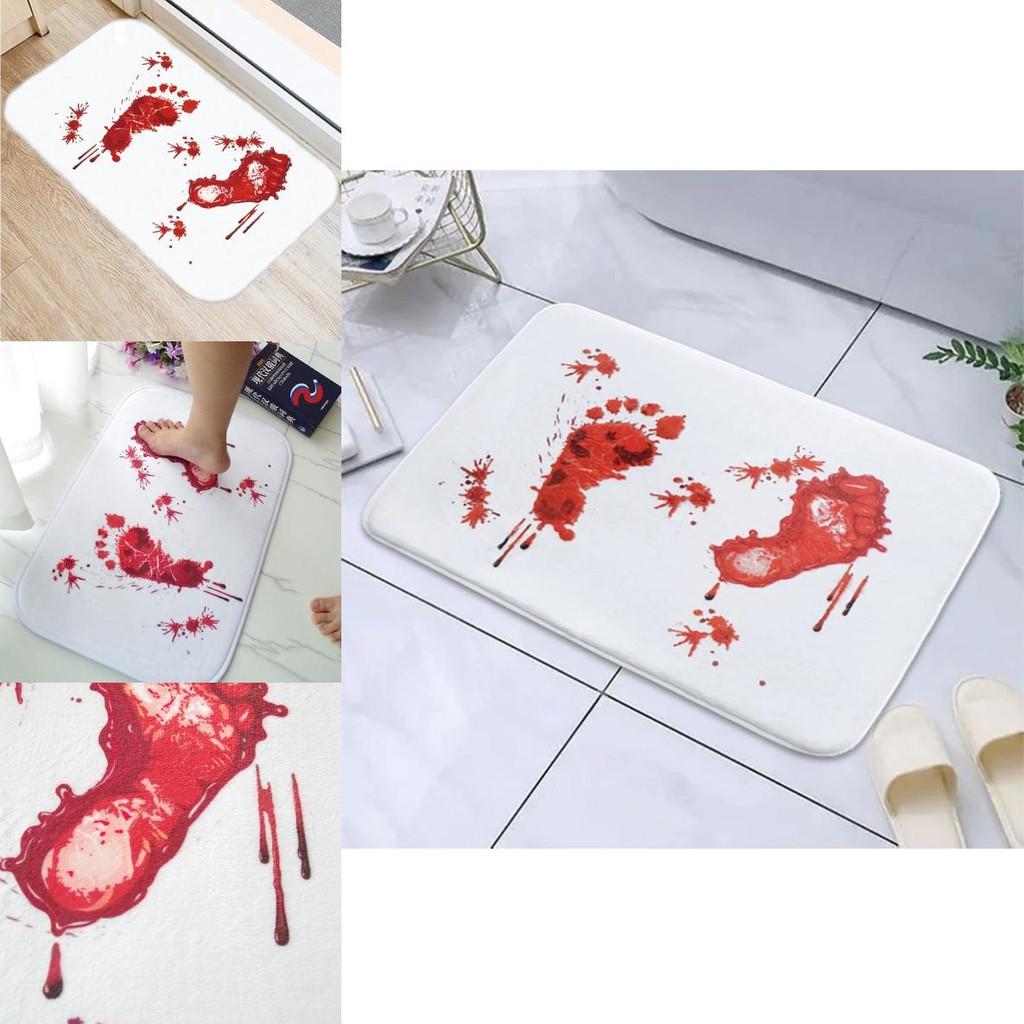 Halloween Blood Footprint Pattern Bath Rug With Tearresistant Material For Bathroom And Balcony